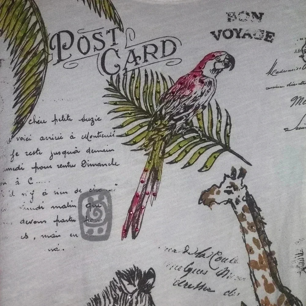 Jess & Jane T-shirt Vacation Safari Animals Embellished Size Small - Picture 4 of 6